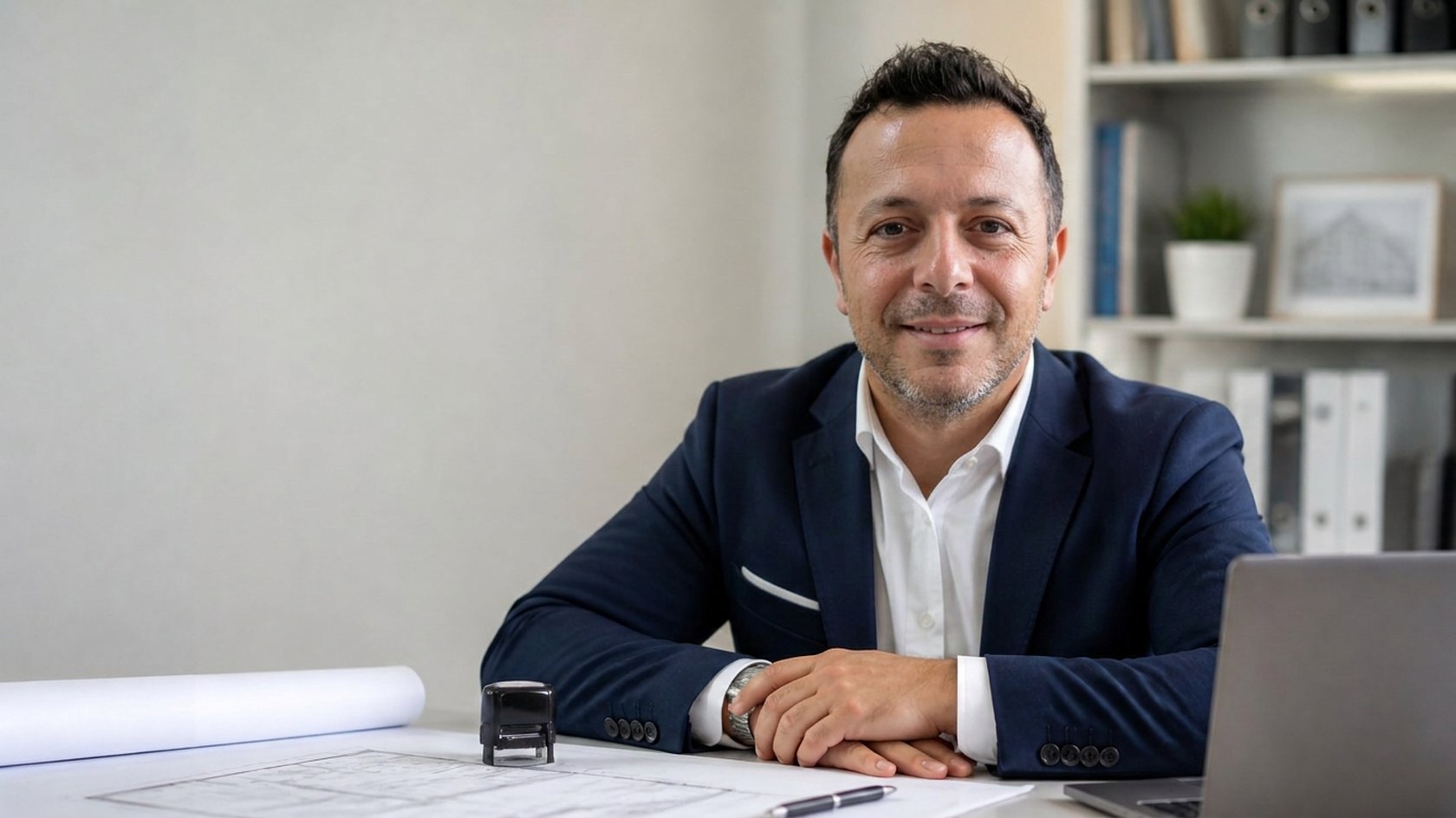 Marco Lodi, geometra, nel suo studio tecnico